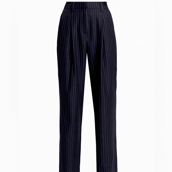 Reformation Alex Pinstriped Mid-Rise Straight-Leg Pants Black